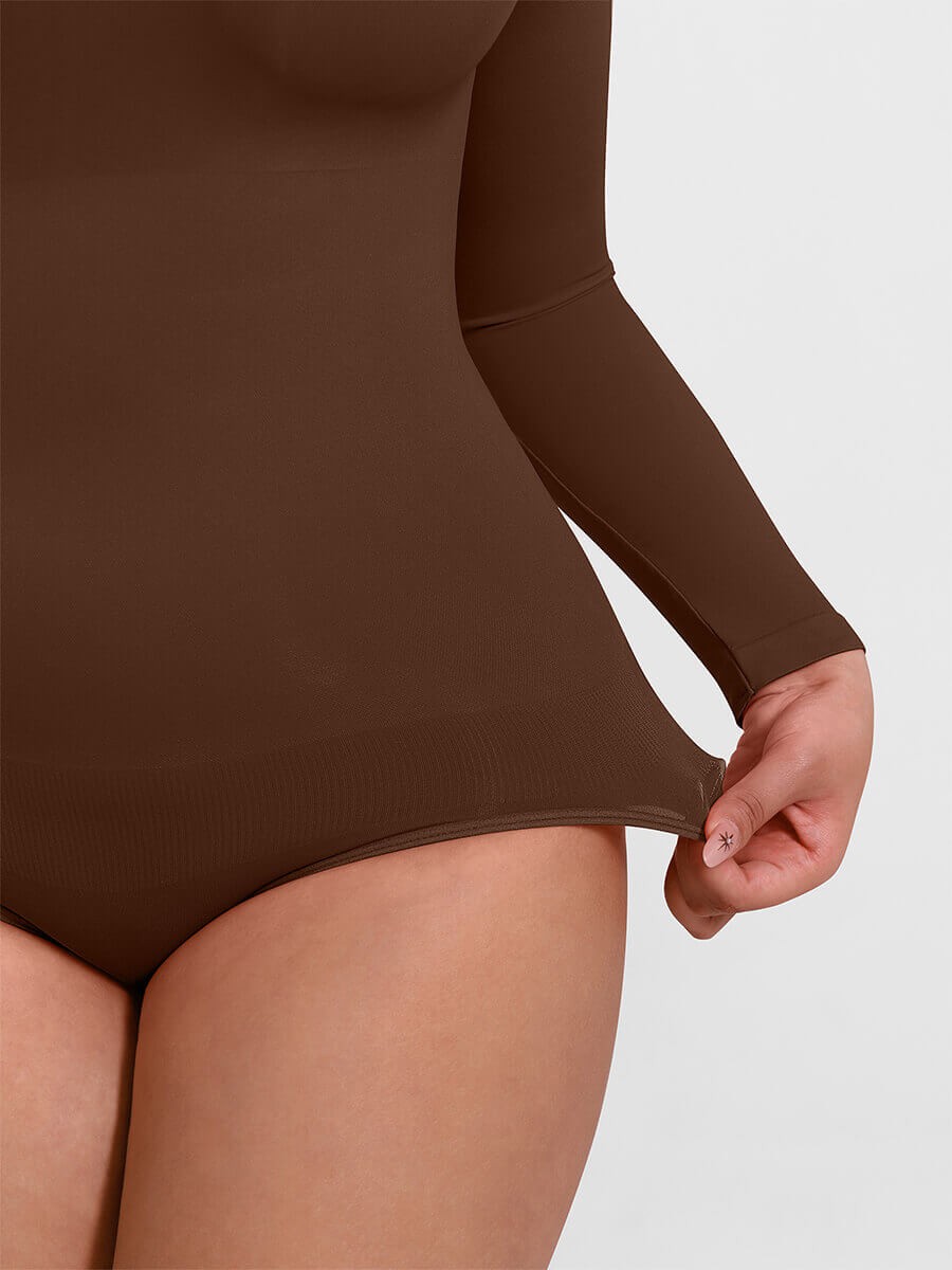 Seamless Long Sleeve Tummy Control Snap Crotch Briefs Bodysuit