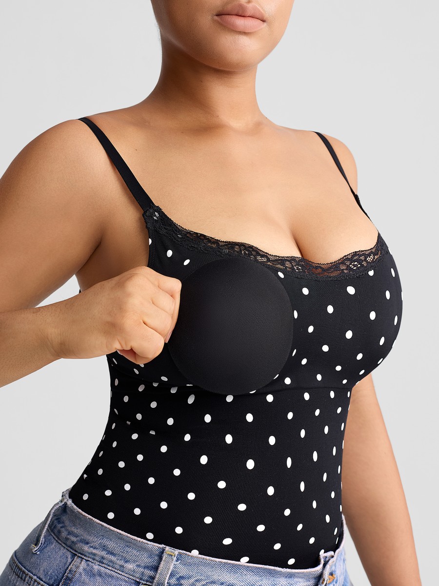 Seamless Lace-Trim Shapewear Bodysuit with Tummy Control & Removable Cups