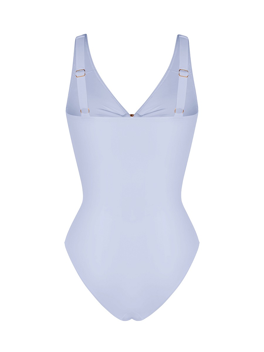 Deep V Neck Wide Strap Ruched Bodysuit Swimsuit Tummy Control Mesh Deep V Neck