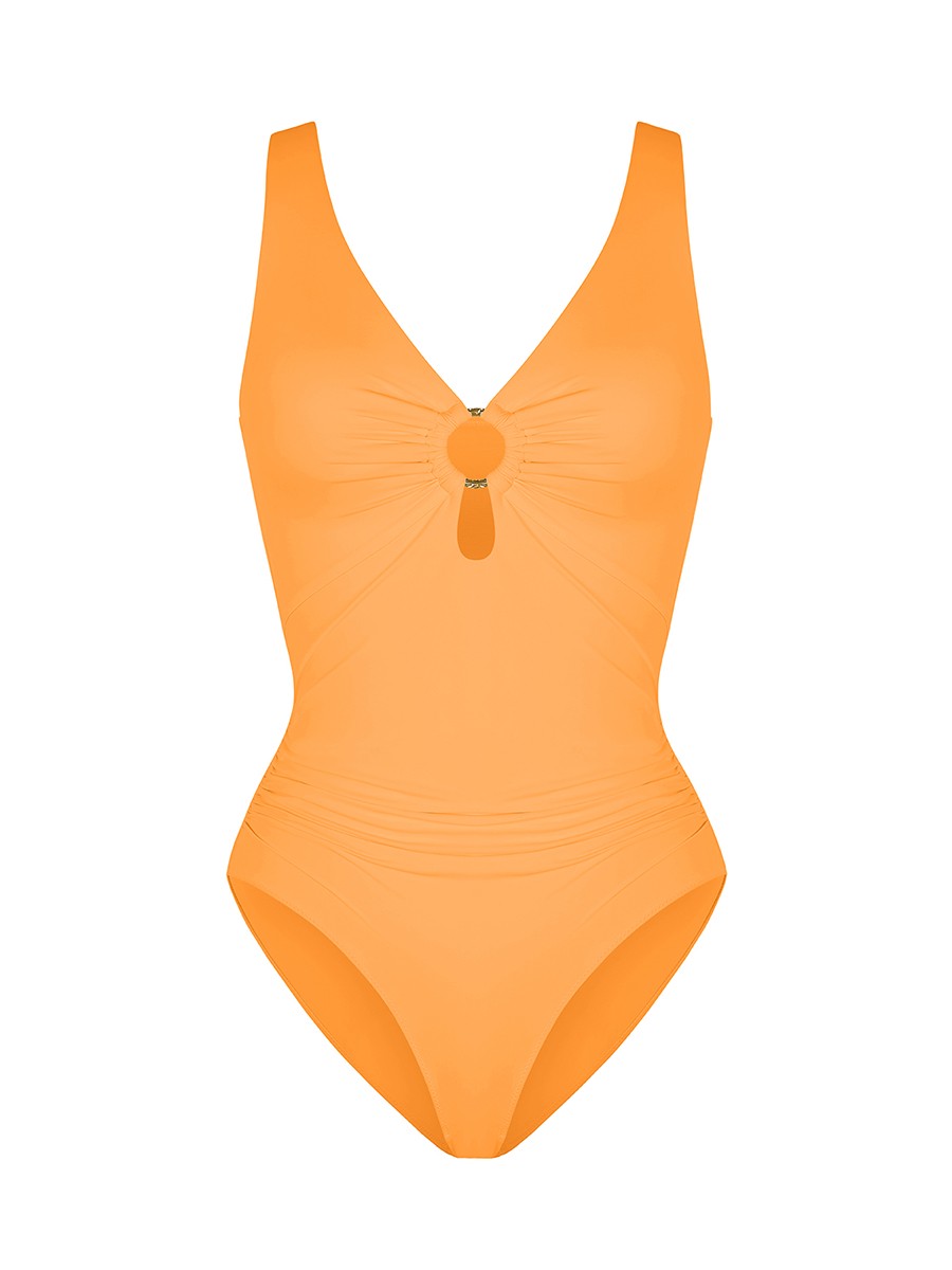 Triangle Bottom Bodysuit Swimsuit Deep V Metal Ring Removable Bust Pads