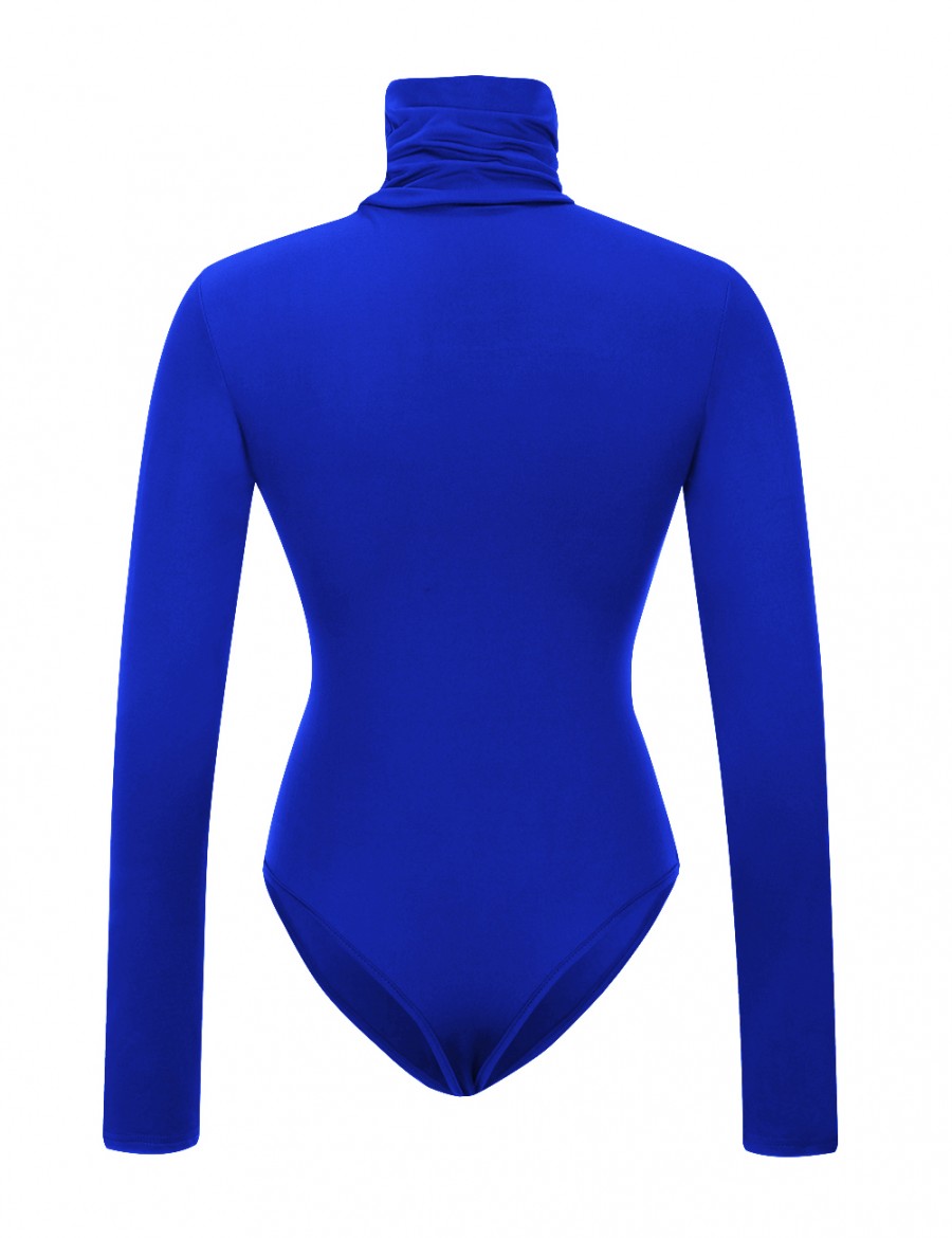 Slinky Sapphire Blue One Piece Bodysuit Pure Color Snap Button Form Fitting