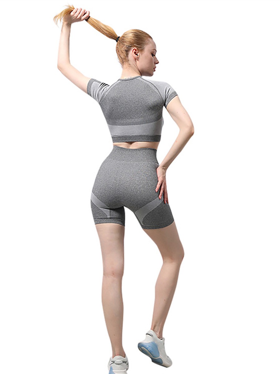 Seamless Crew Neck Crop Top Women Workout Clothing Short Set