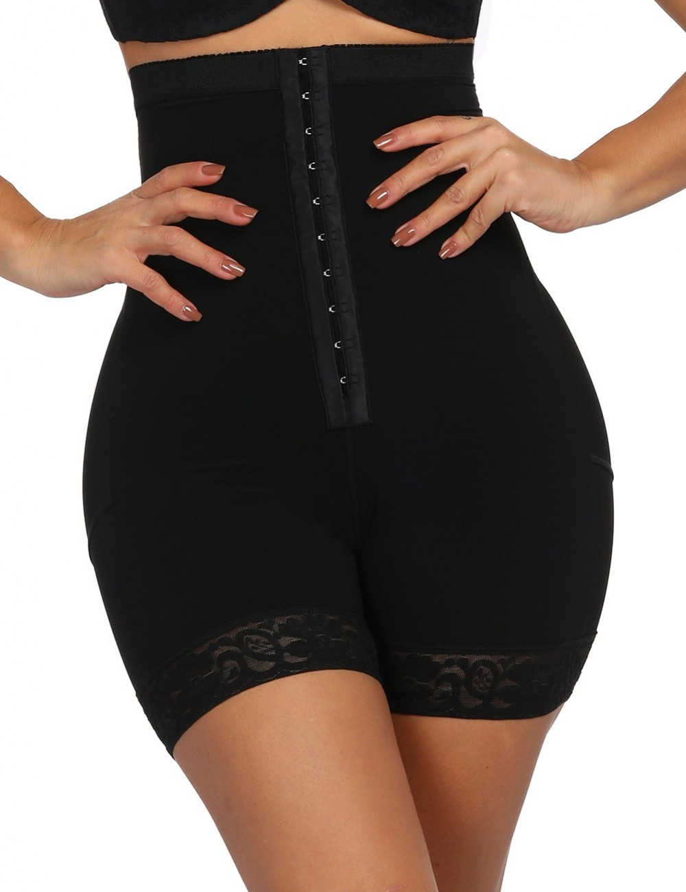 Black Queen Size Lace Hemline Tummy Control Butt Lifter Soft-Touch
