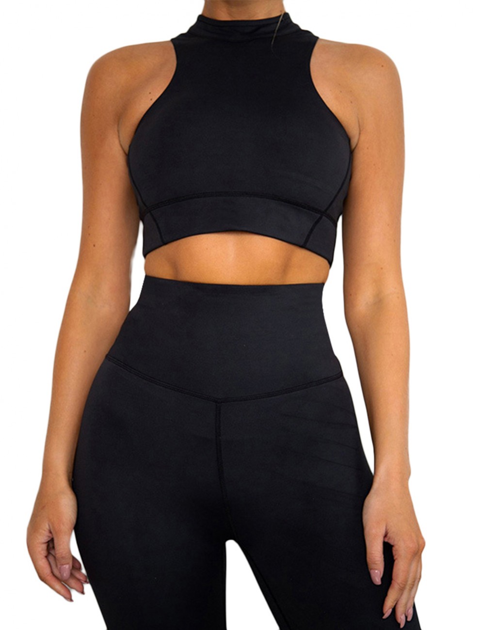 Black High Waisted Zipper Yoga Suit Wide Waistband Streetstyle