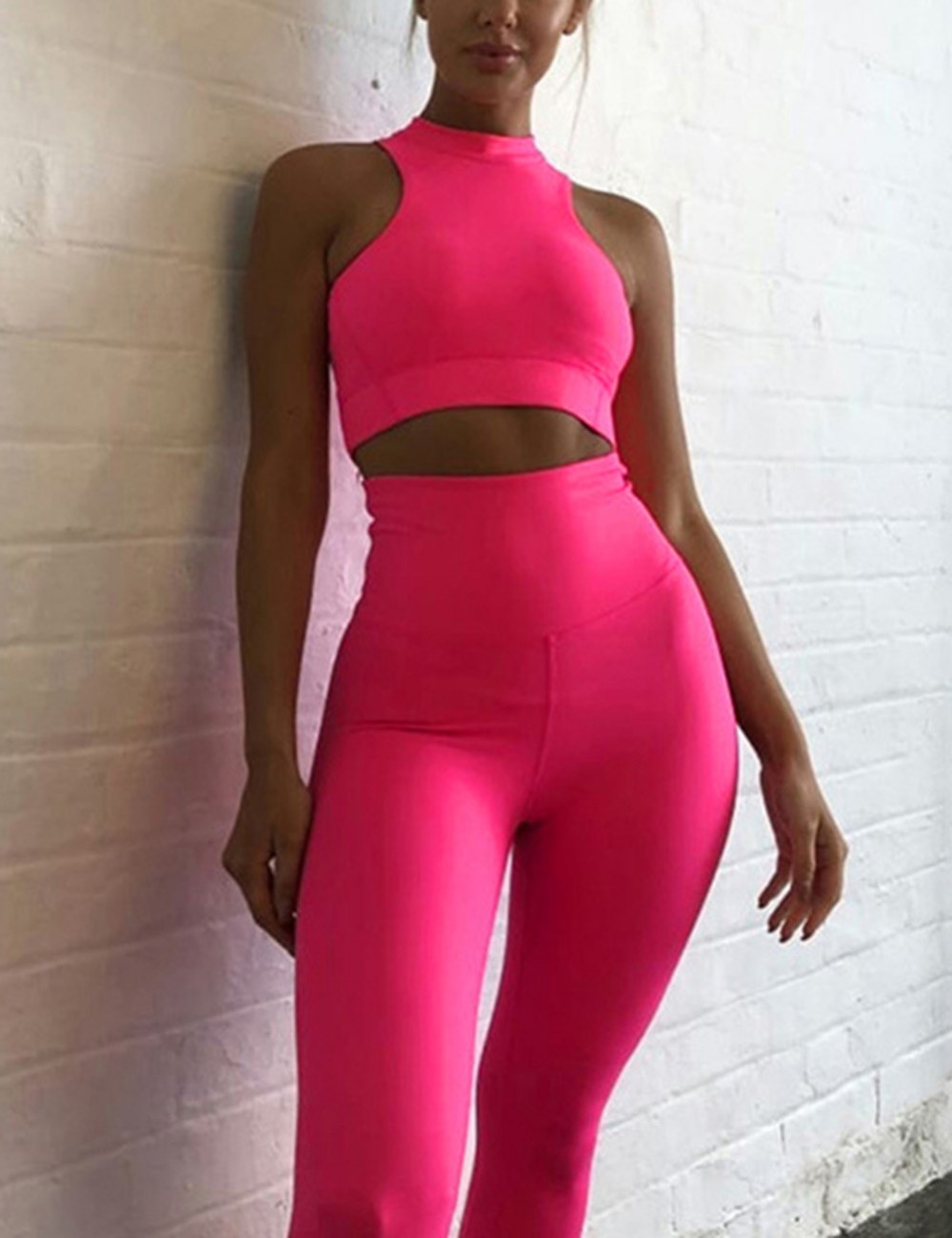 Cutie Pink Zipper Back Tank Suit High Waist Form Fit