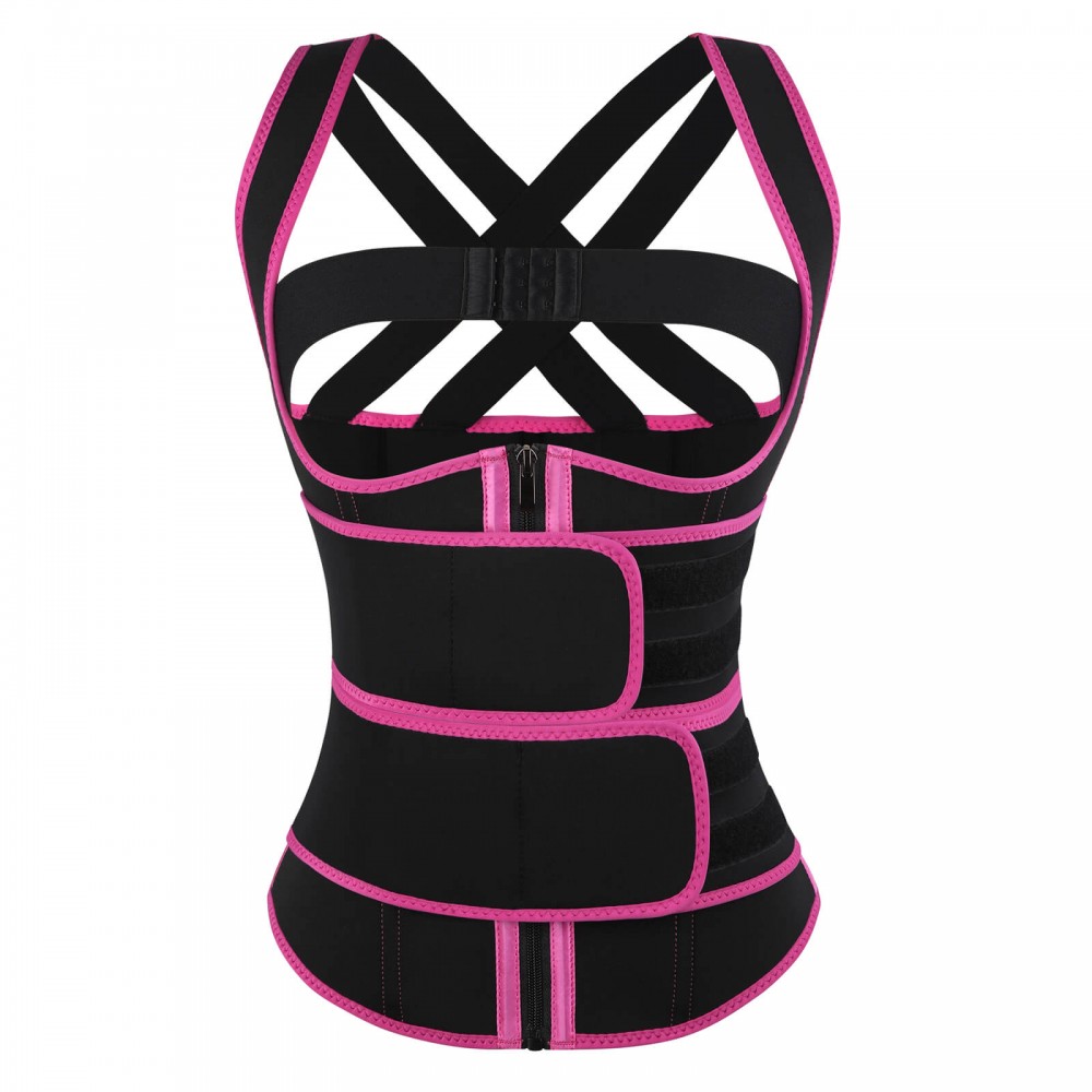 Pink Neoprene Slimming Belly Double Belt Waist Trainer With 9 Bones