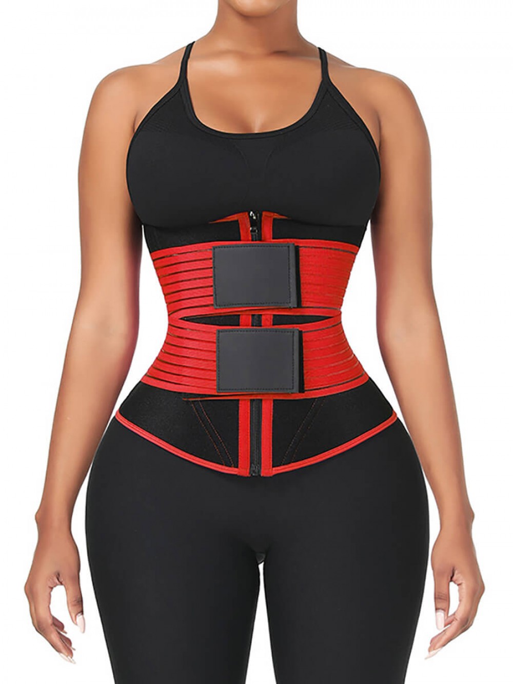 Red Neoprene 3-Layer Tummy Wrap With 10 Steel Bones For Workout