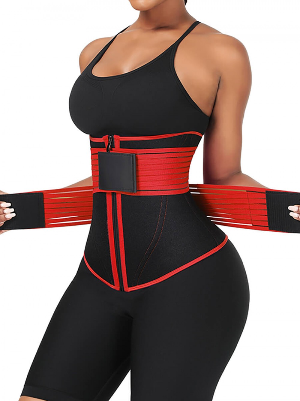 Red Neoprene 3-Layer Tummy Wrap With 10 Steel Bones For Workout
