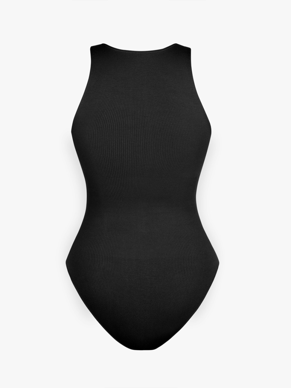 Seamless Ribbed Zip Front Sleeveless Briefs Bodysuit