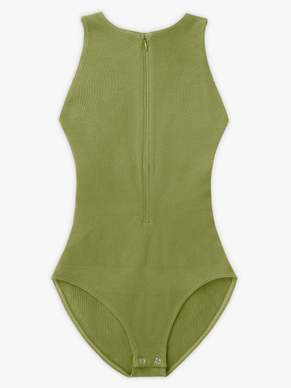 Fashion Women Seamless Ribbed Zip Front Sleeveless Briefs Bodysuit