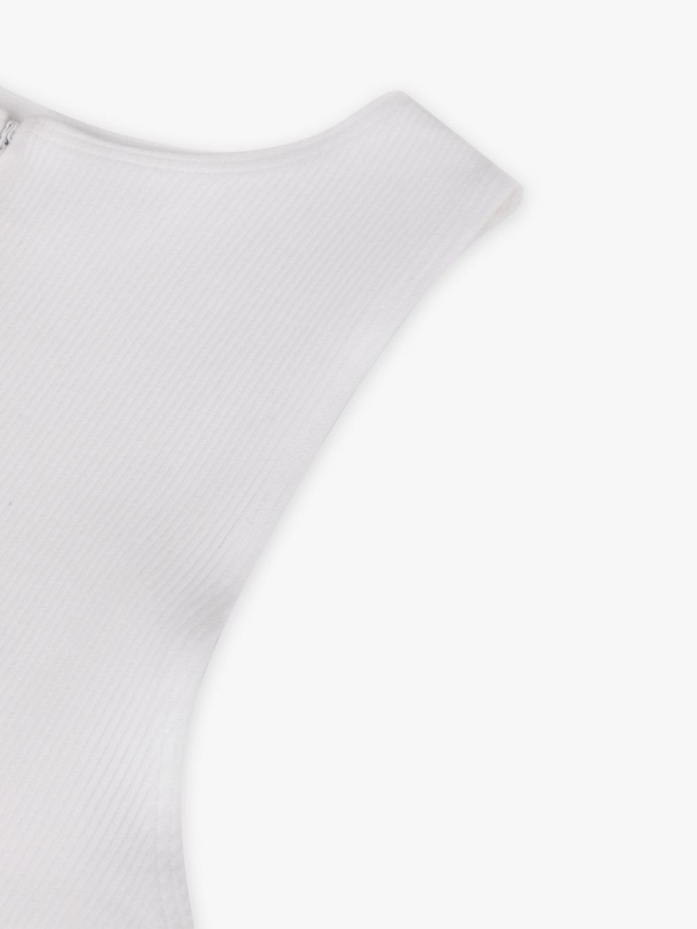 White Seamless Ribbed Zip Front Sleeveless Briefs Bodysuit