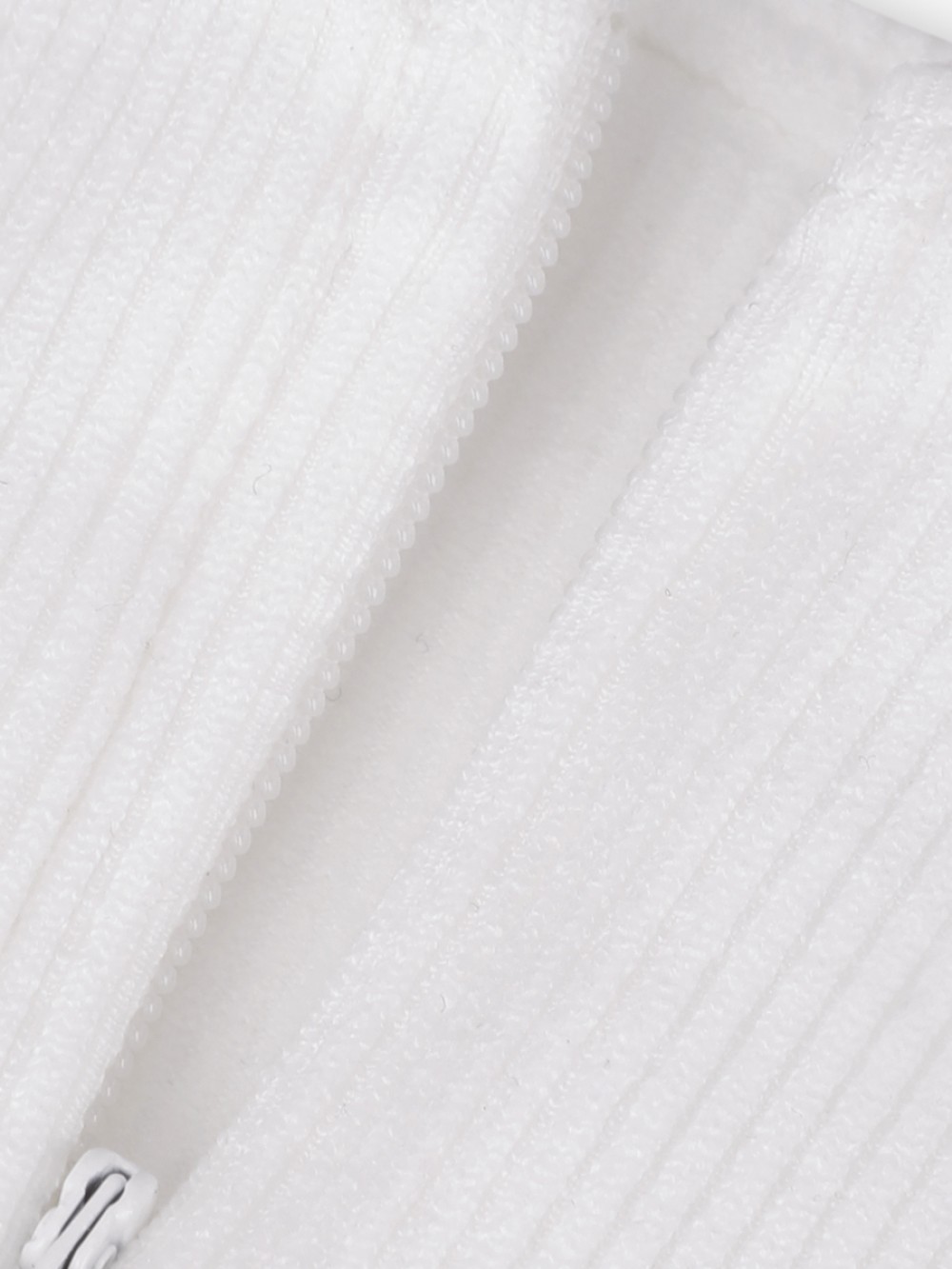 White Seamless Ribbed Zip Front Sleeveless Briefs Bodysuit