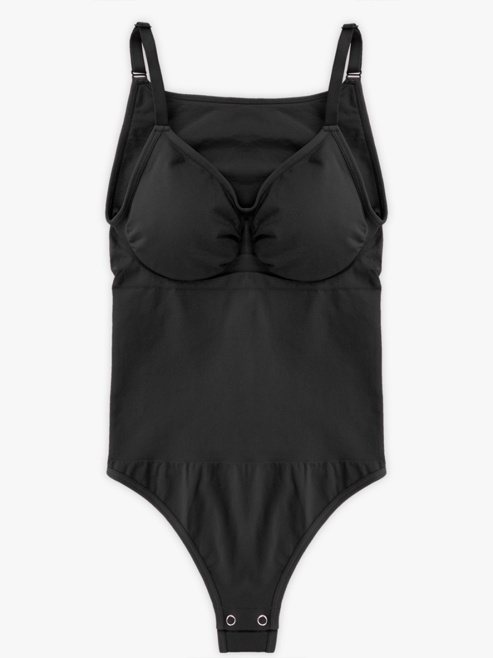 Black Seamless Bra Free Cami Tummy Control Thong Bodysuit with Removable Pads