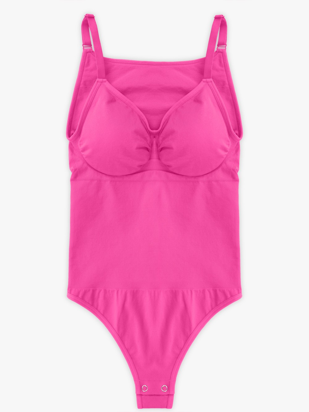 Pink Seamless Bra Free Cami Tummy Control Thong Bodysuit with Removable Pads