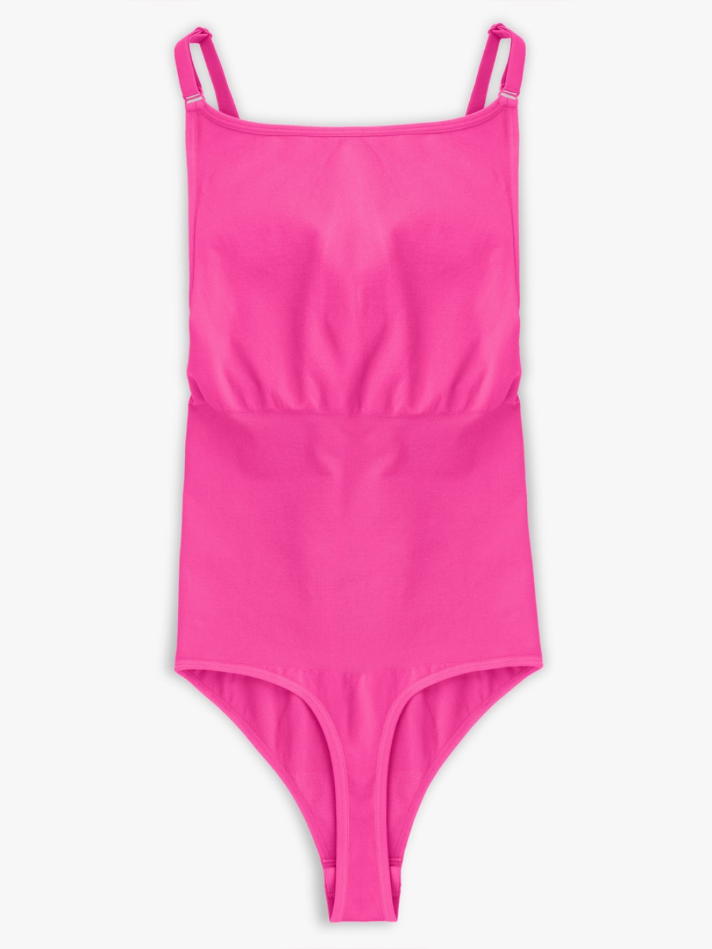 Pink Seamless Bra Free Cami Tummy Control Thong Bodysuit with Removable Pads