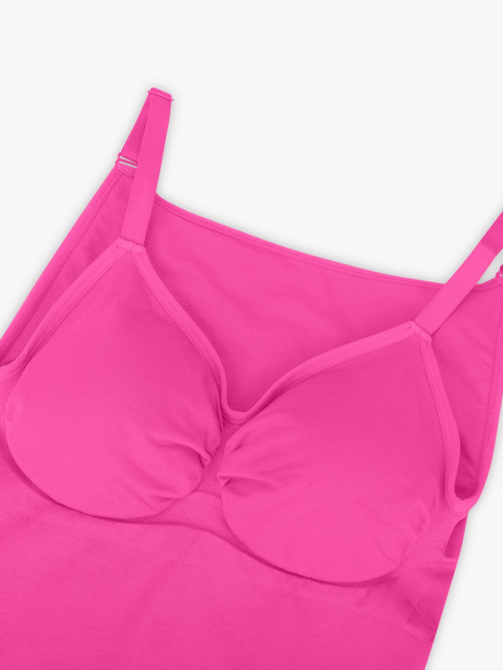 Pink Seamless Bra Free Cami Tummy Control Thong Bodysuit with Removable Pads