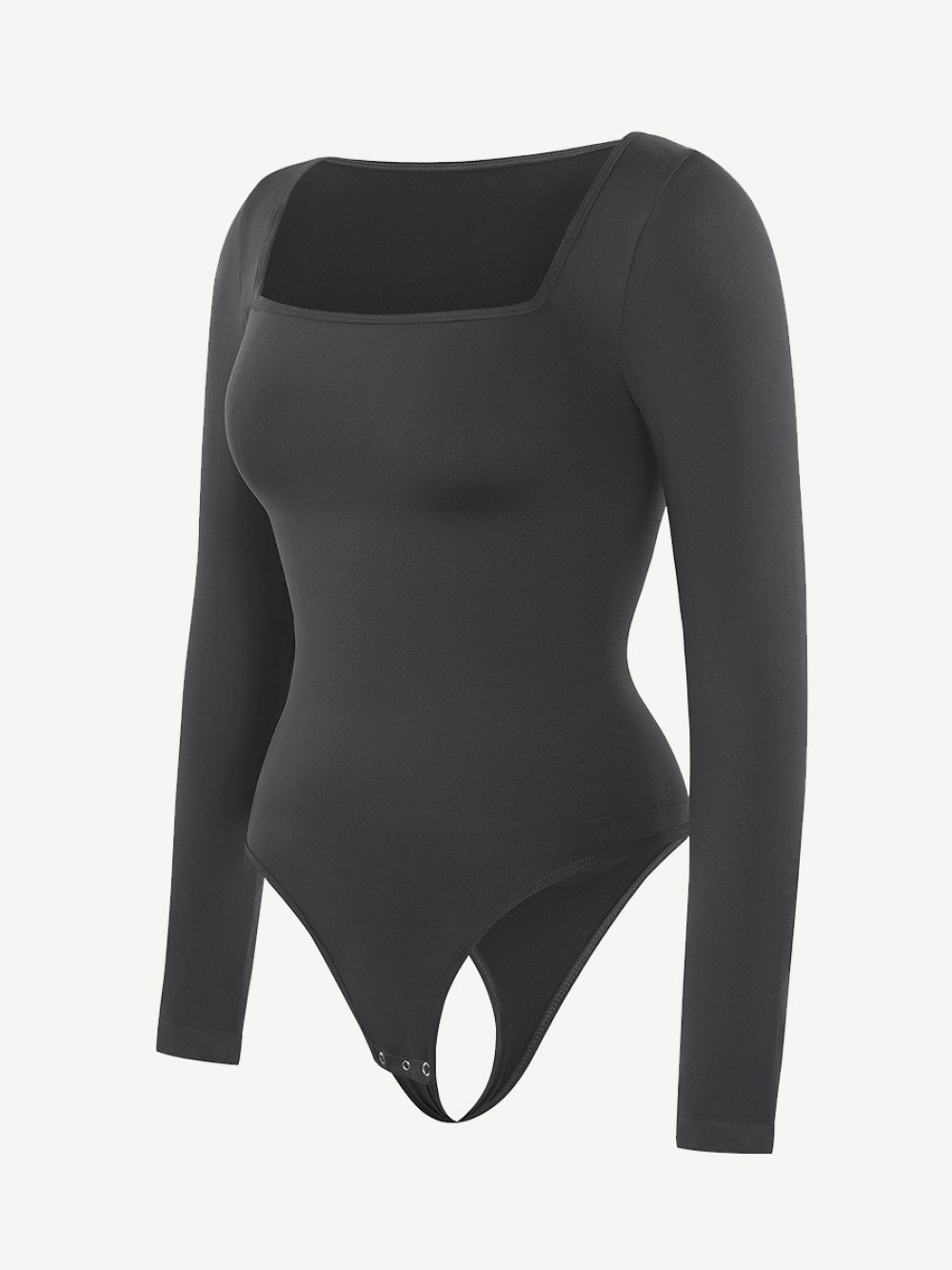 Seamless Eco-friendly Square Neck Long Sleeve 360° Waist Control Thong Bodysuit