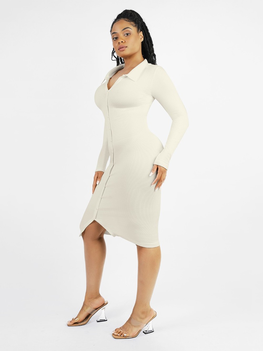 Fashion Seamless Waist Trimming Retro Long Sleeve Shirt Dress