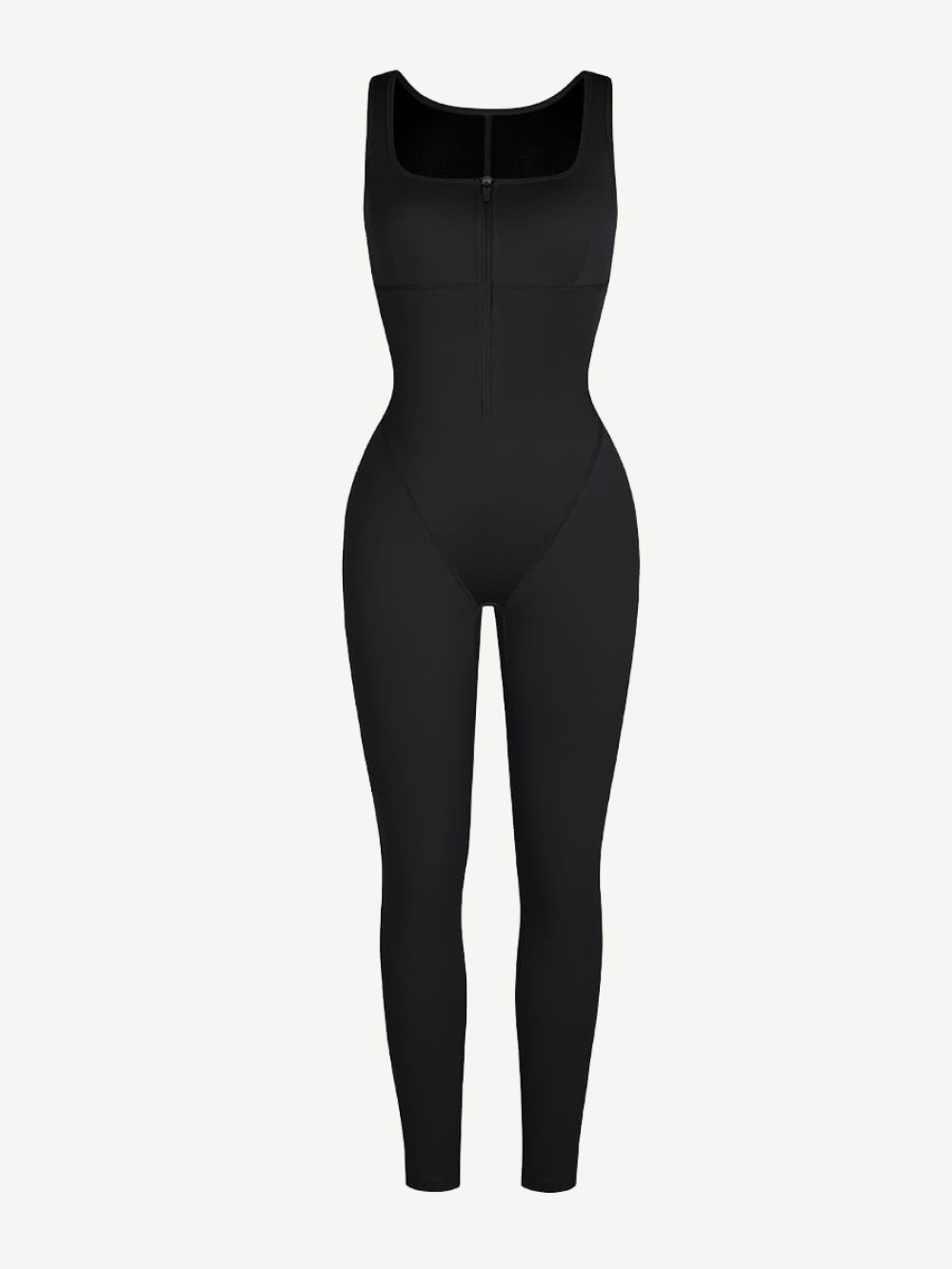 Fashion Zipper Front Slit Sports Sauna Jumpsuit