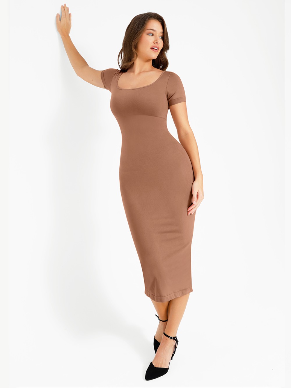 Seamless Eco-Friendly Back Slit Outer Shaping Dress With Removable Cups