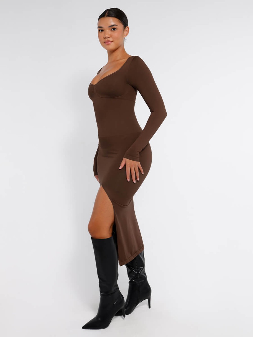 Seamless Bust Support Tummy Control High Side Slit Shaping Dress