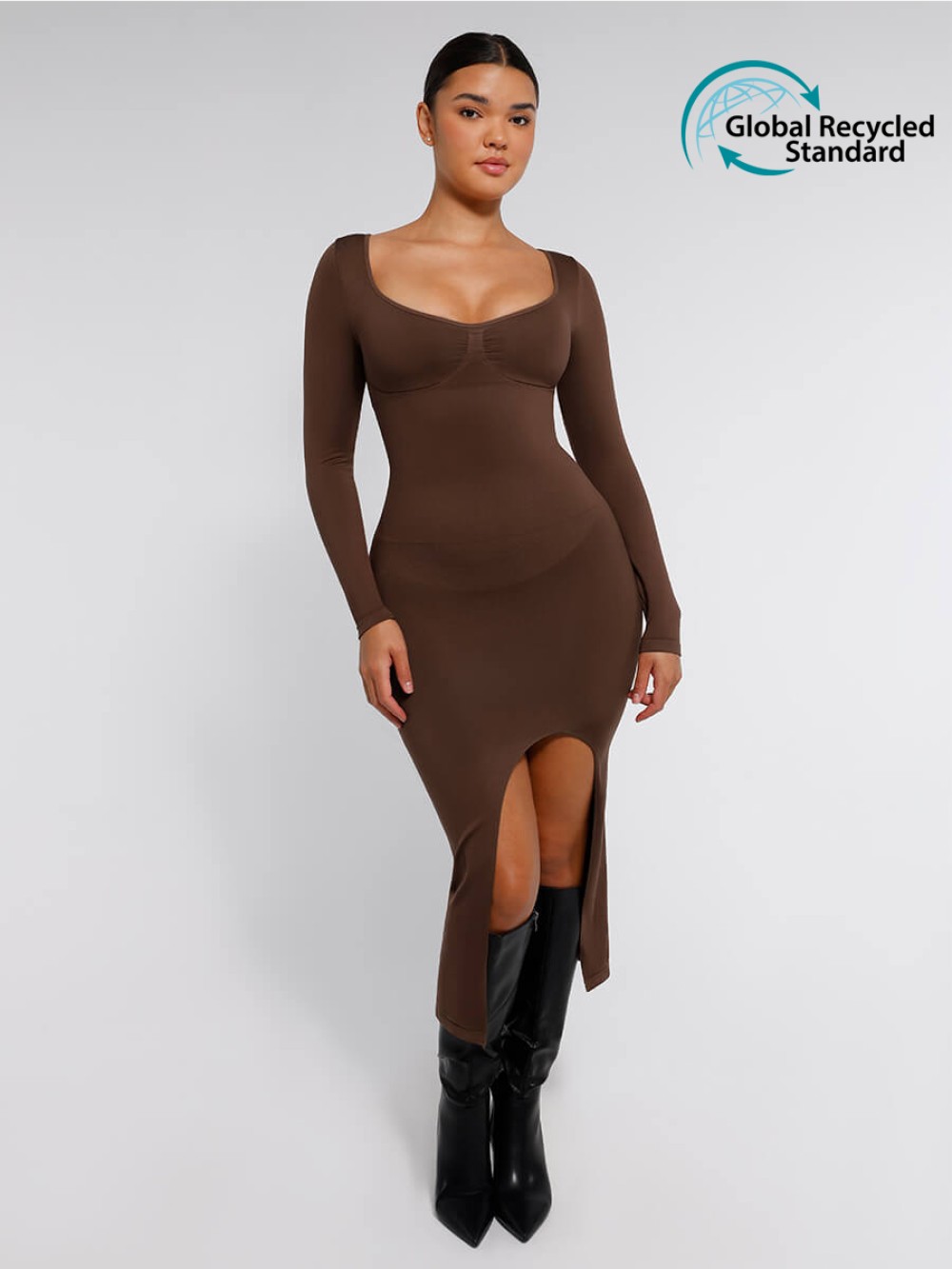 Seamless Bust Support Tummy Control High Side Slit Shaping Dress