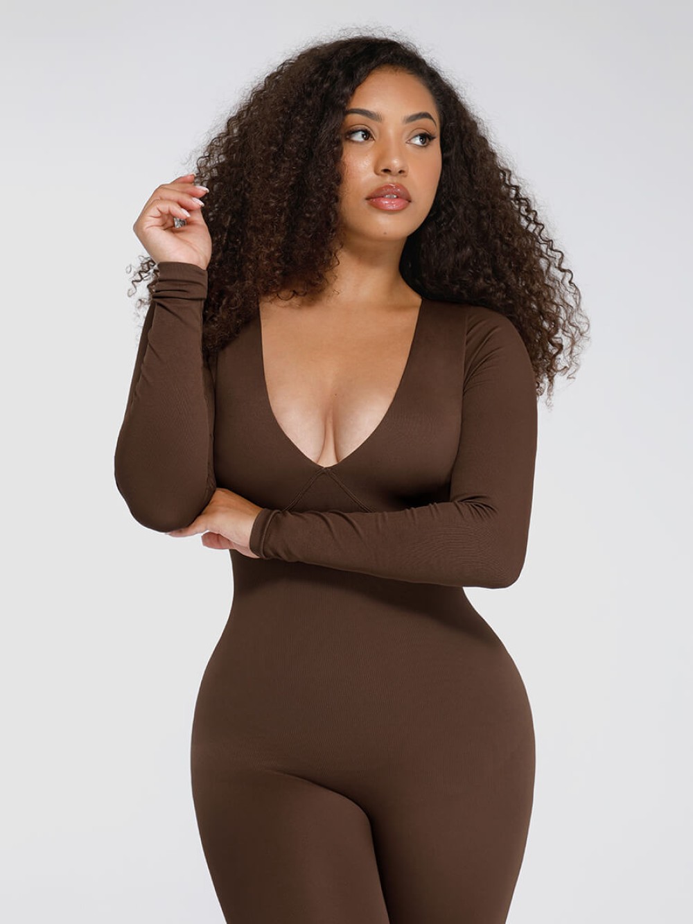 Deep V Seamless Tummy Control Waist Cinching Catsuit