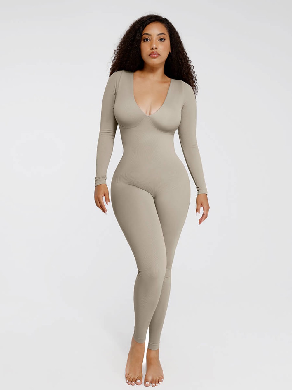 Deep V Tummy Control Waist Cinching Catsuit