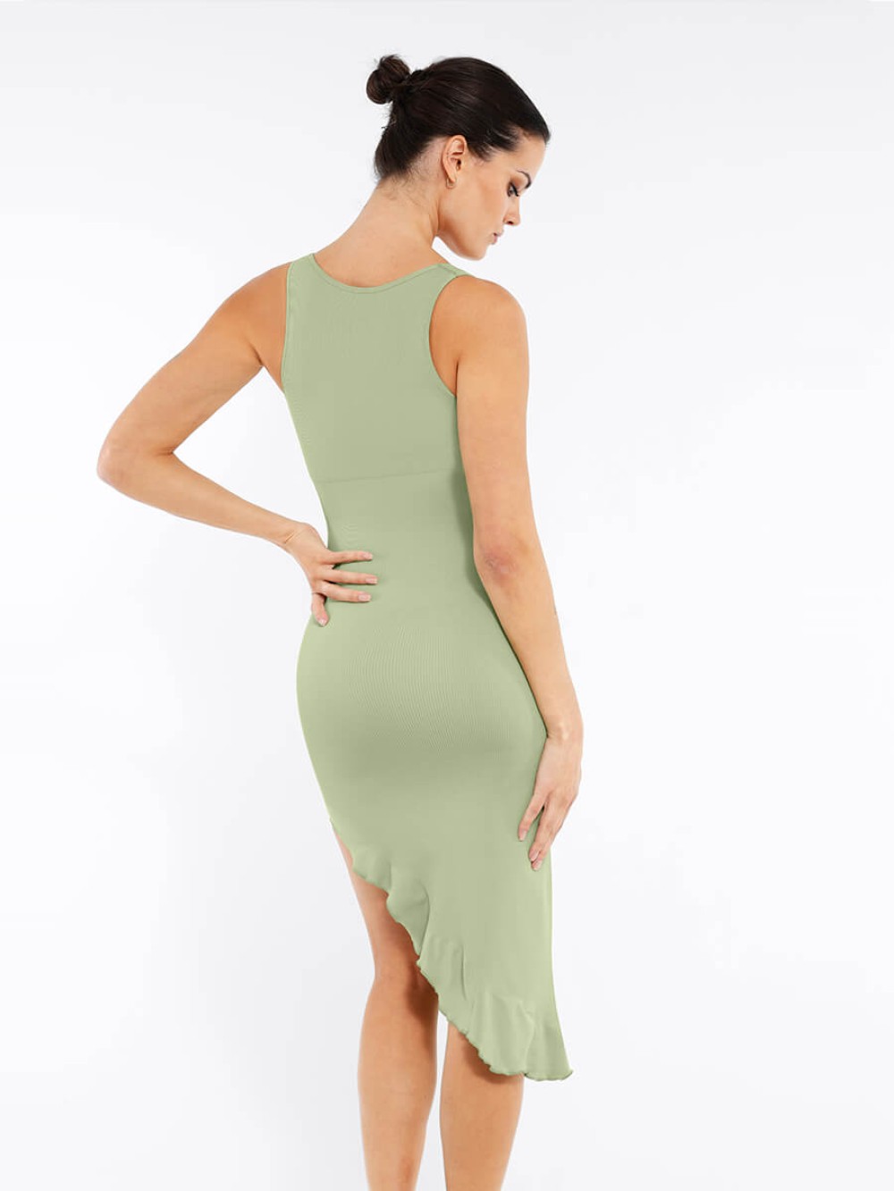 Seamless Sleeveless Irregular Ruffled Hem Waist and Abdomen Shaping Dress