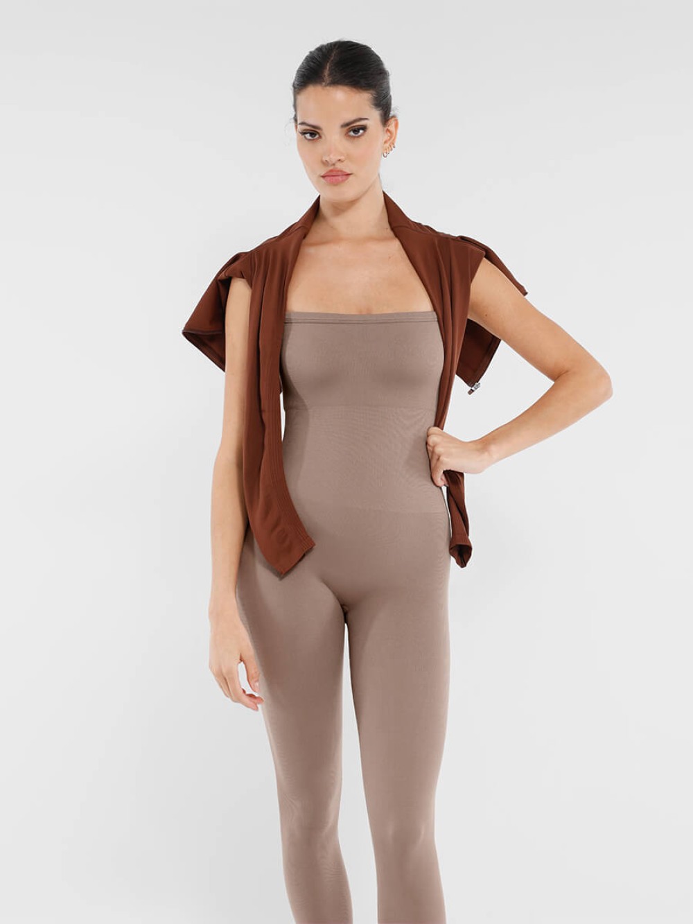 Wholesale Seamless Sports Shaping 2 in 1 Waist and Tummy Control Bra-free Jumpsuit