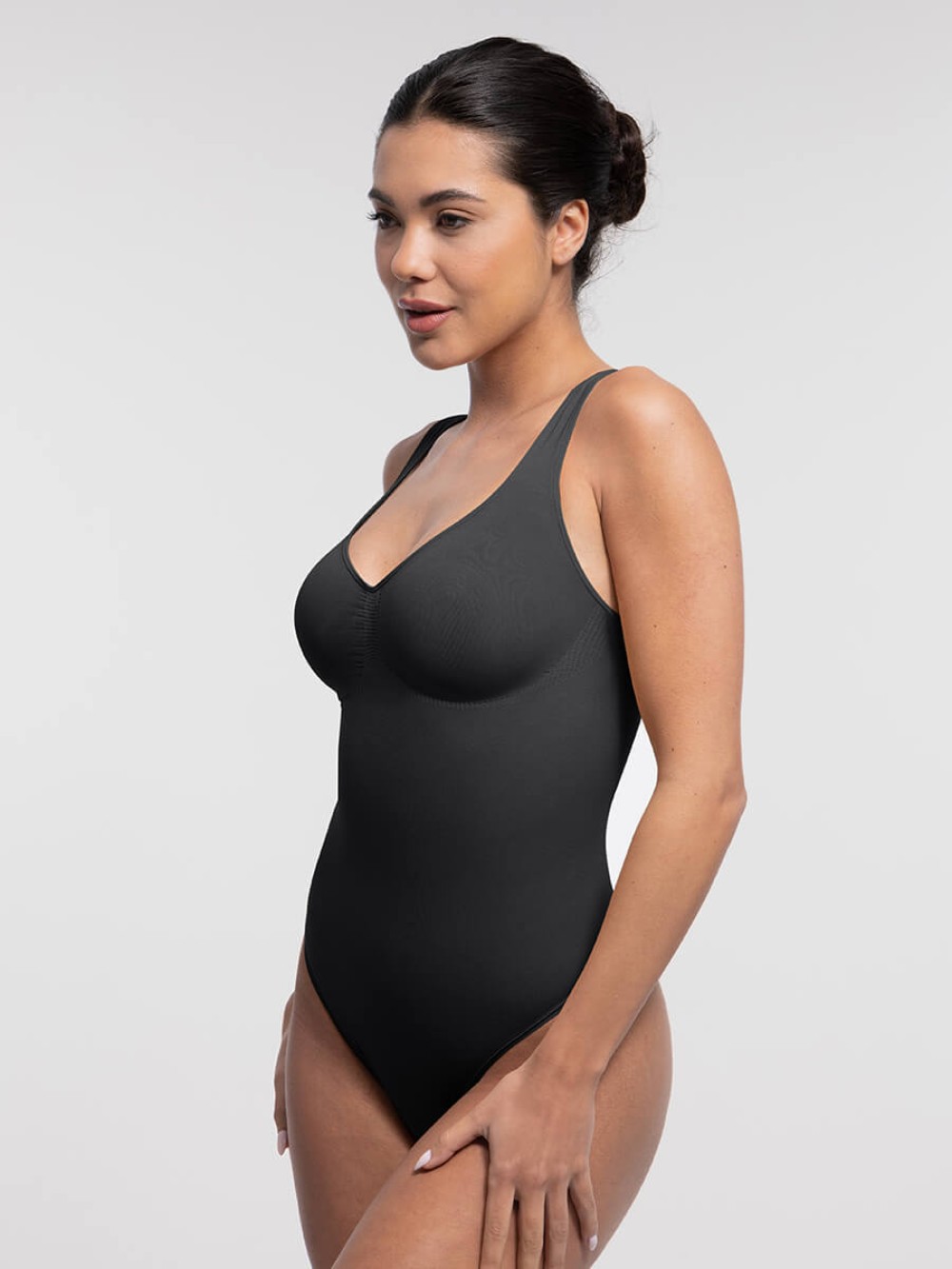 Seamless Diamond Neckline Tummy Control Thong Shapewear Bodysuit
