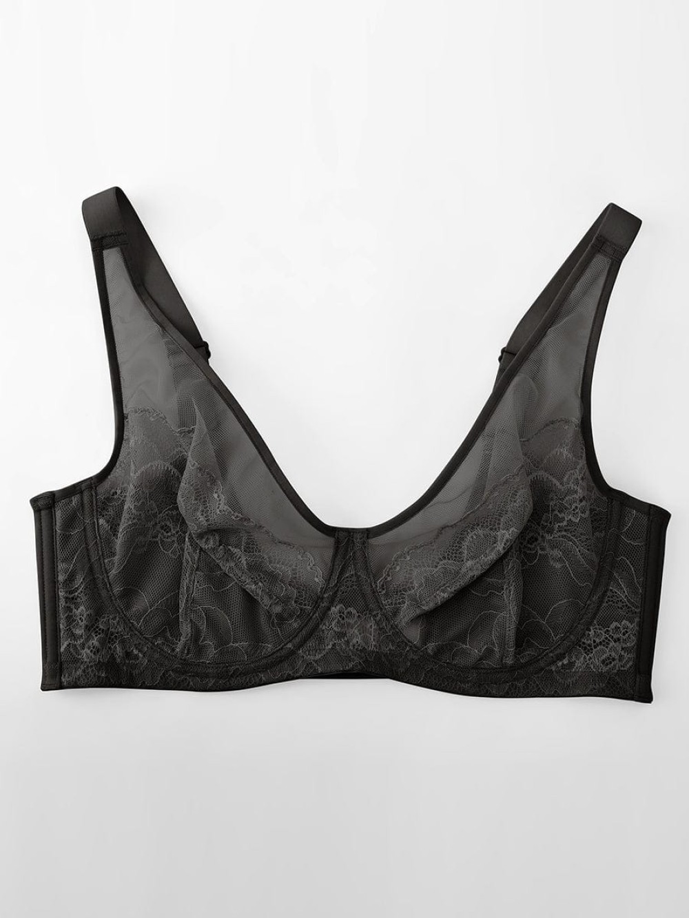 Minimizing Bra Full Coverage Unlined Lace Mesh Side Support Underwire Smooth Back