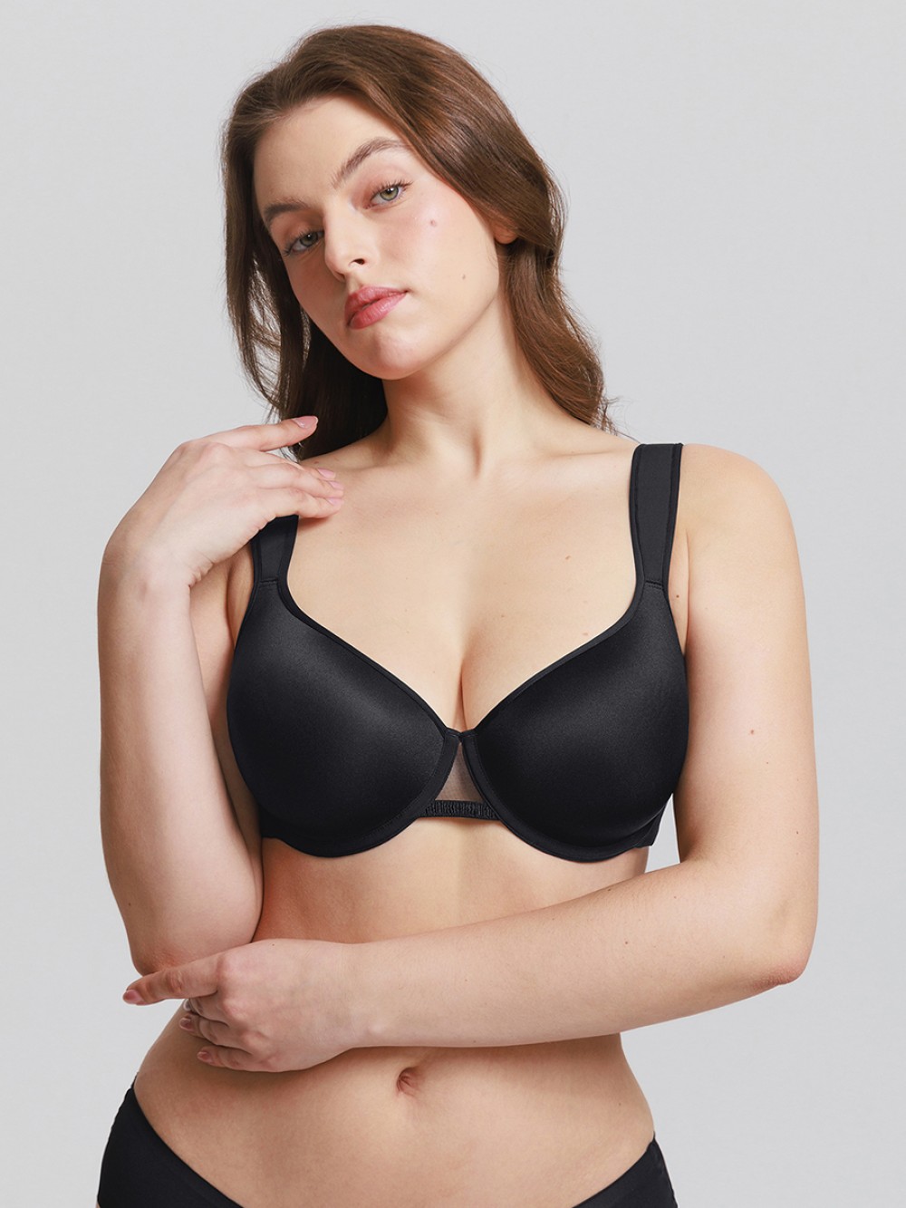 Full Coverage Underwire Bra Memory Foam Cup Side Support Wide Strap