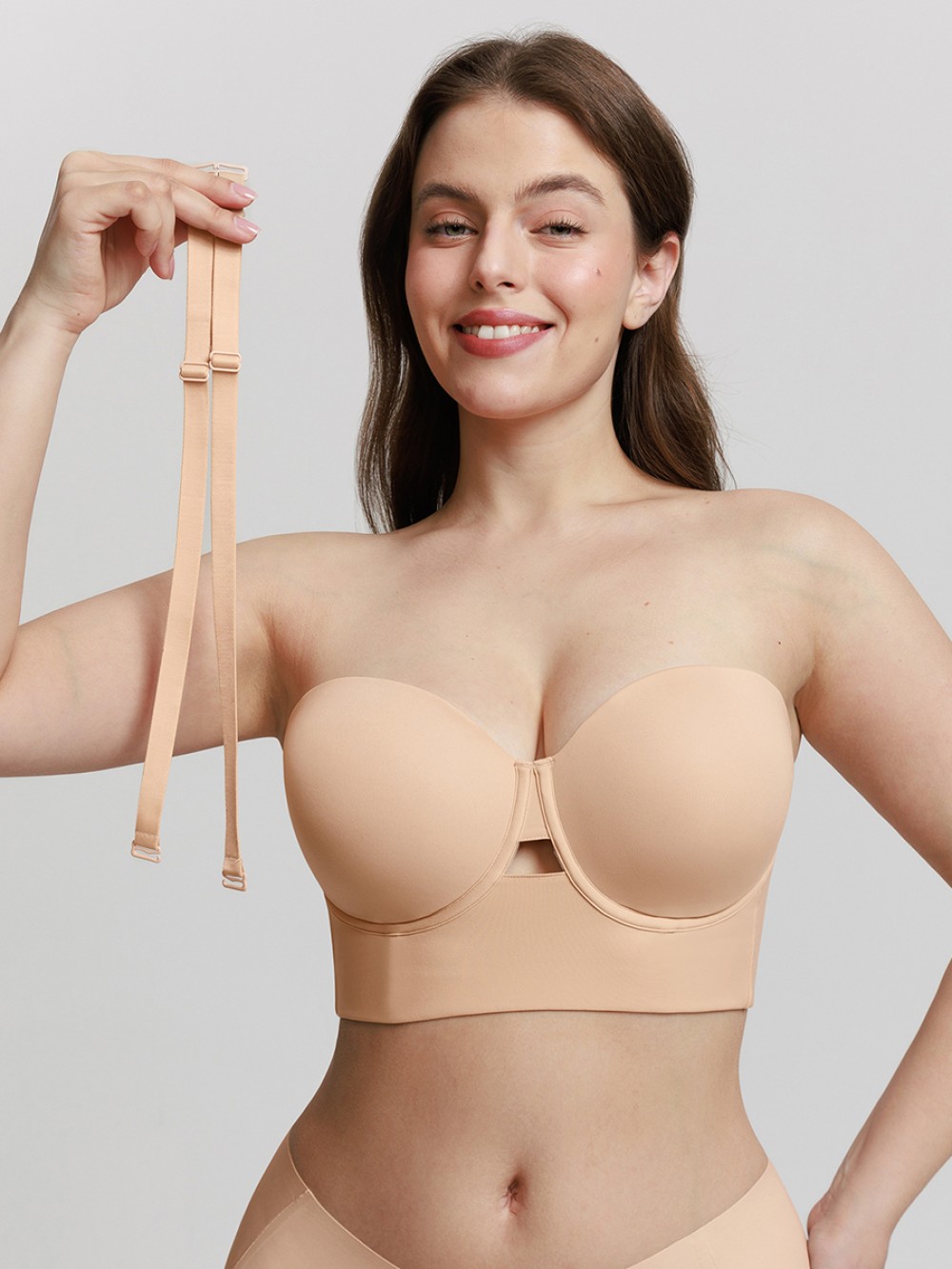 Women Strapless Half Cup Underwire Bra Wide Back Strong Support Everyday Wear