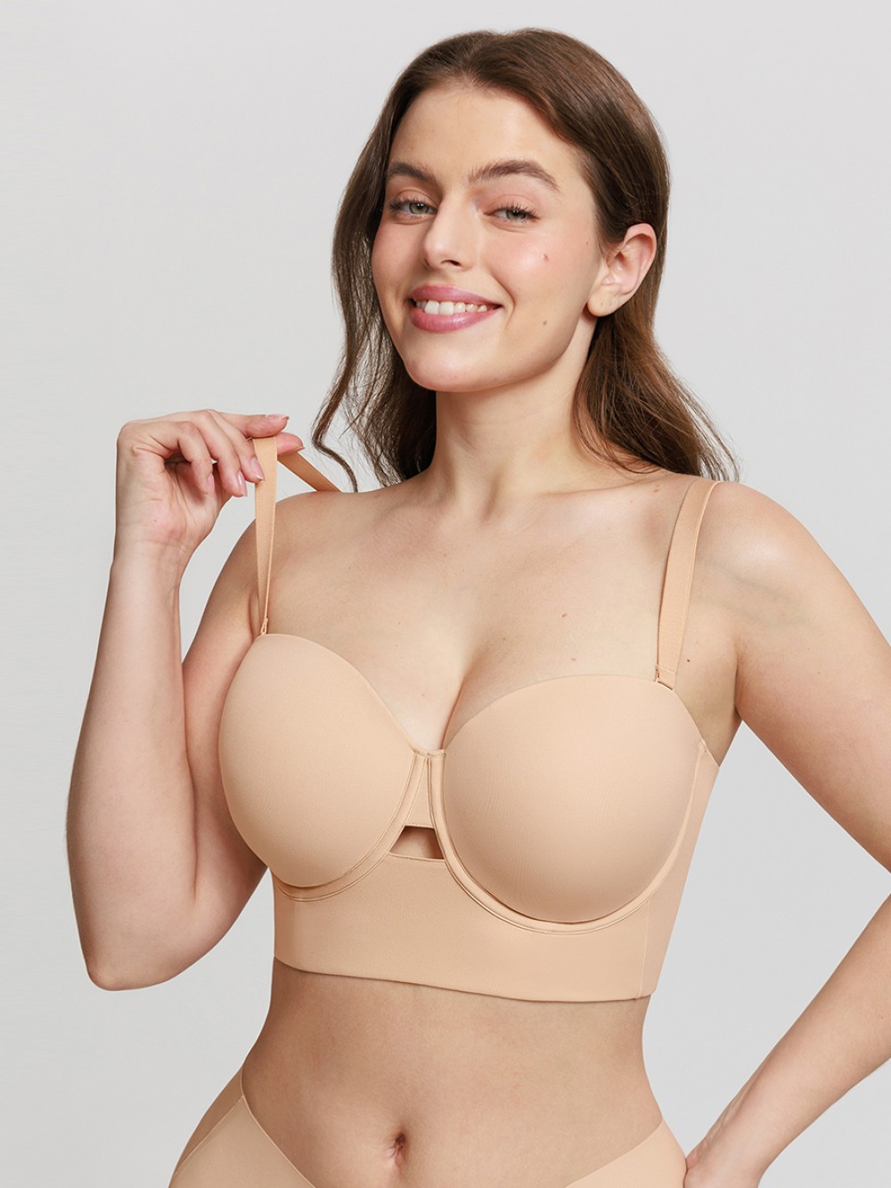 Women Strapless Half Cup Underwire Bra Wide Back Strong Support Everyday Wear