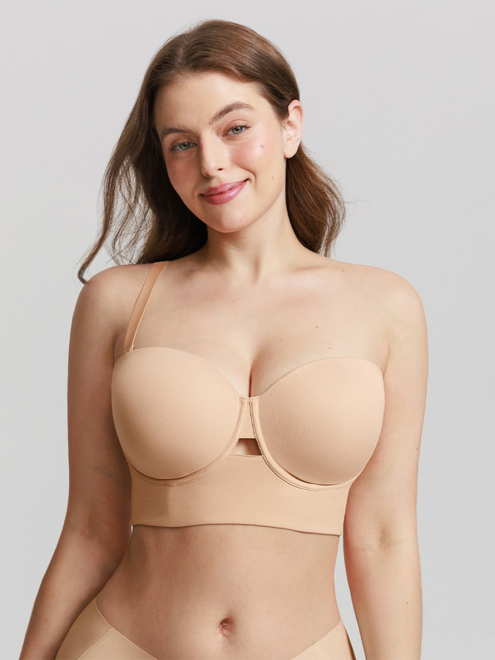 Women Strapless Half Cup Underwire Bra Wide Back Strong Support Everyday Wear