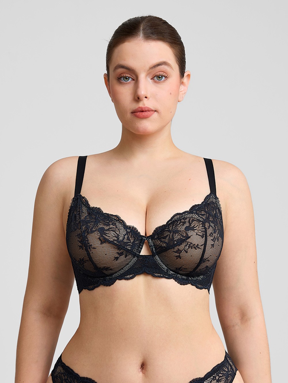 Unlined Underwire Sheer Floral Mesh Lace Bra