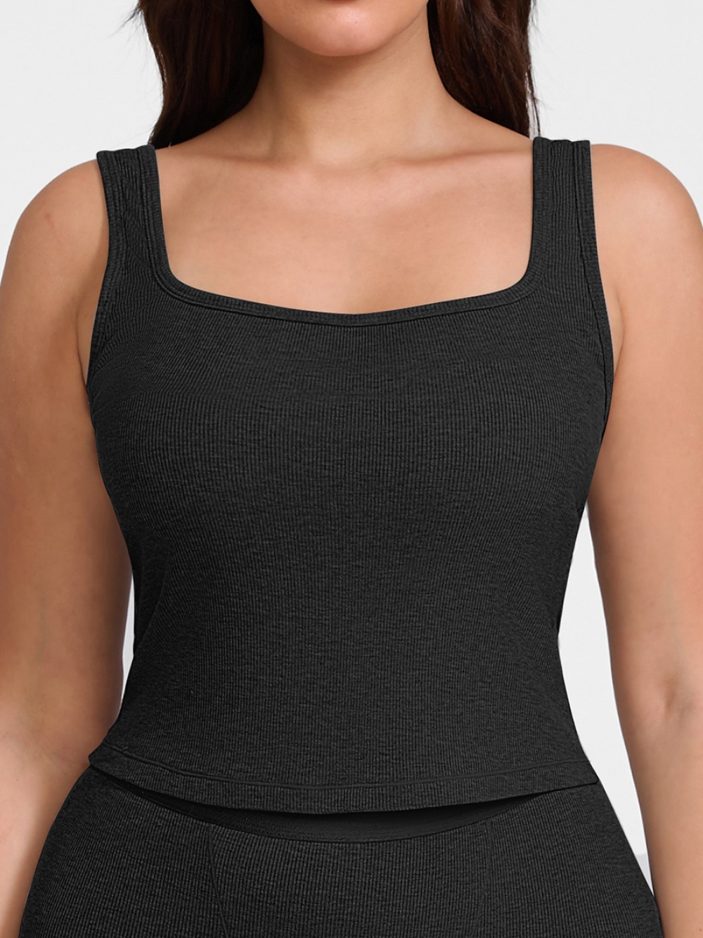 Rayon Ribbed Wide Strap Scoop Neck Tank Top Breathable