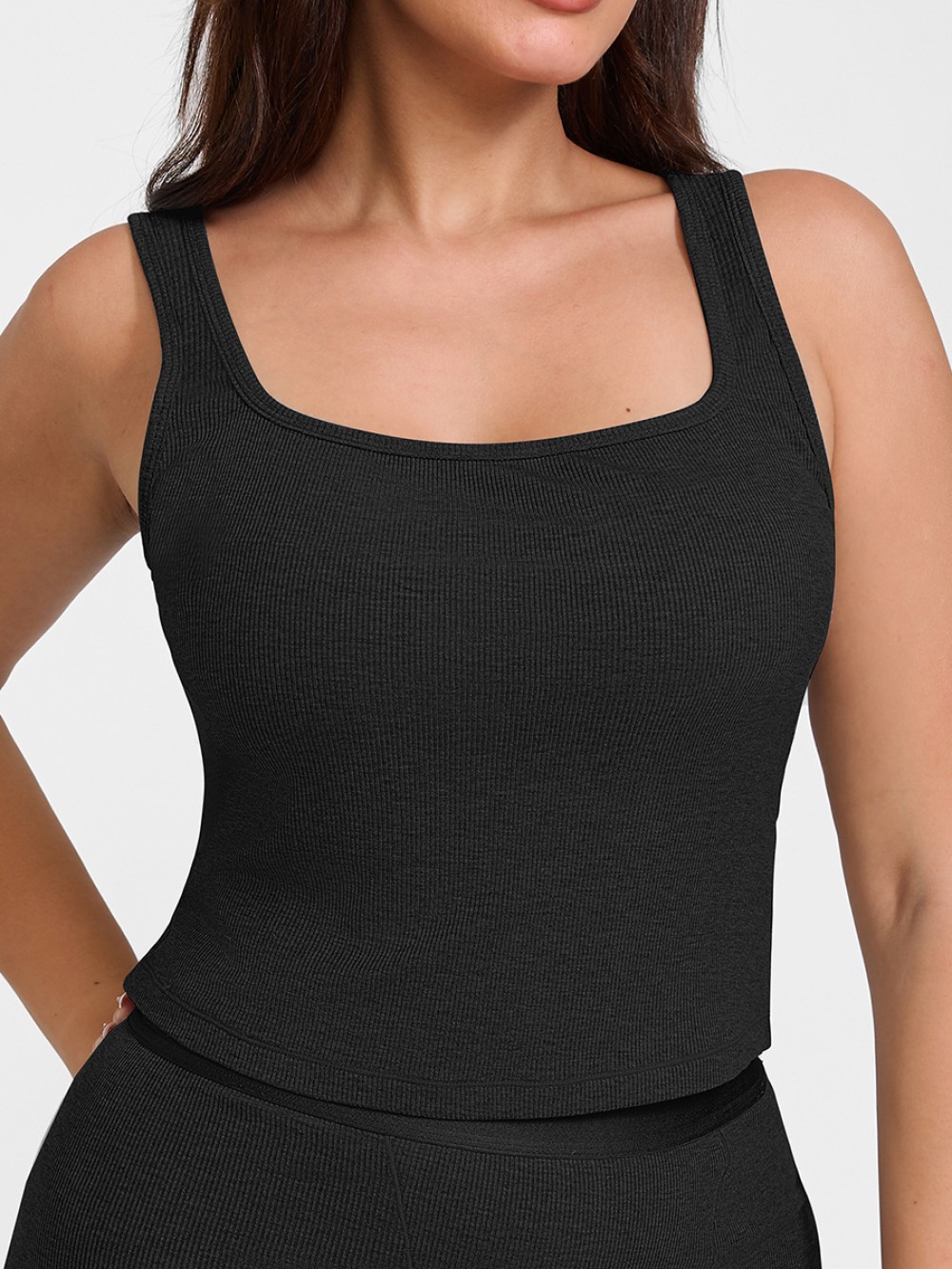 Rayon Ribbed Wide Strap Scoop Neck Tank Top Breathable