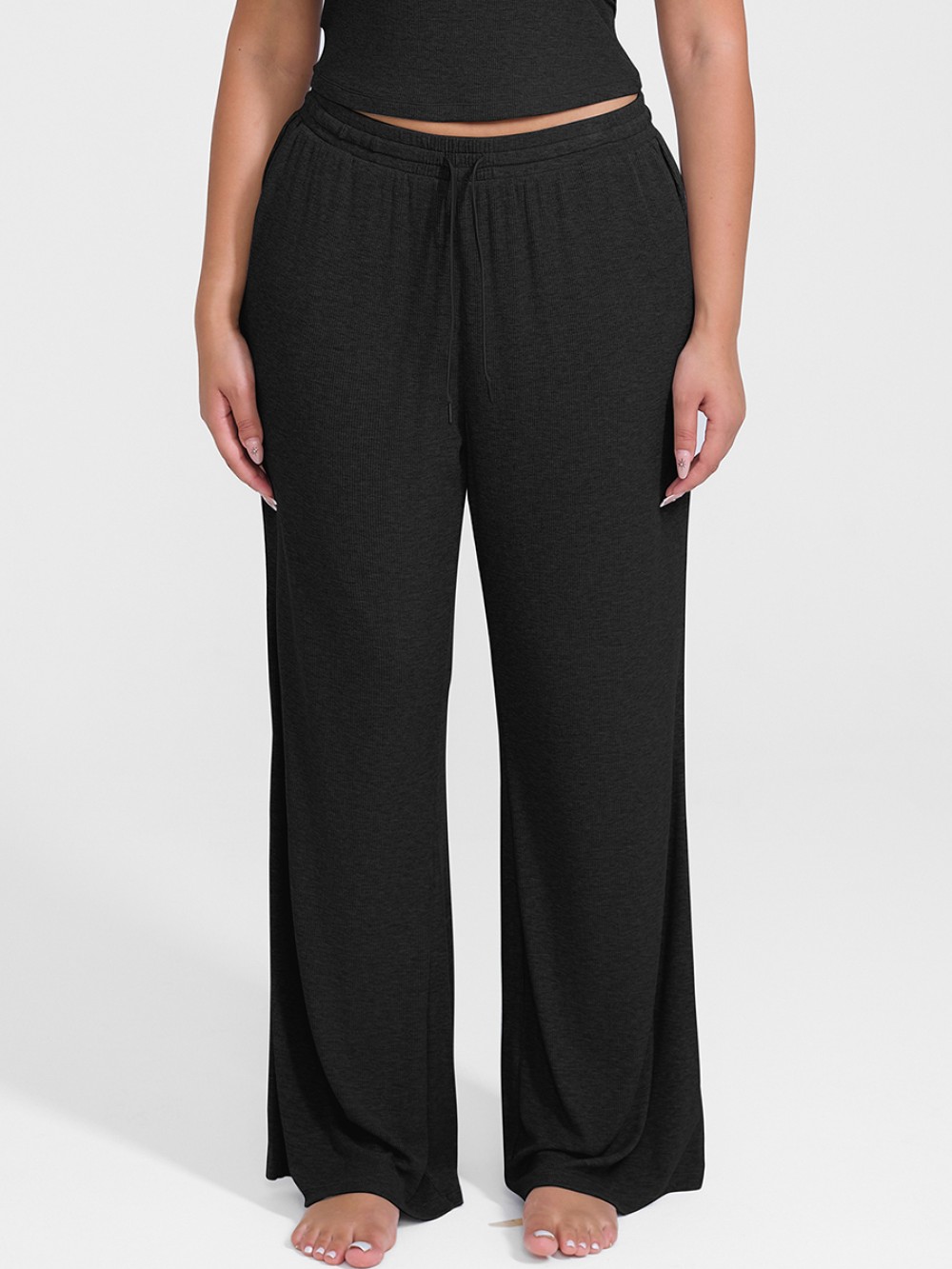 Women Rayon Ribbed Wide Leg Lounge Pants