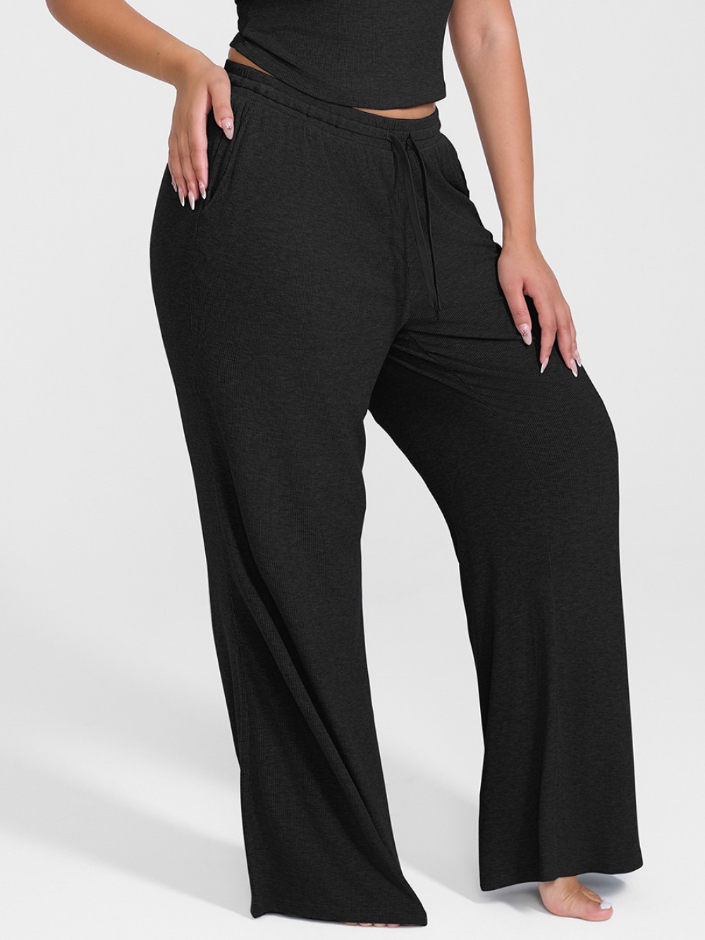 Women Rayon Ribbed Wide Leg Lounge Pants