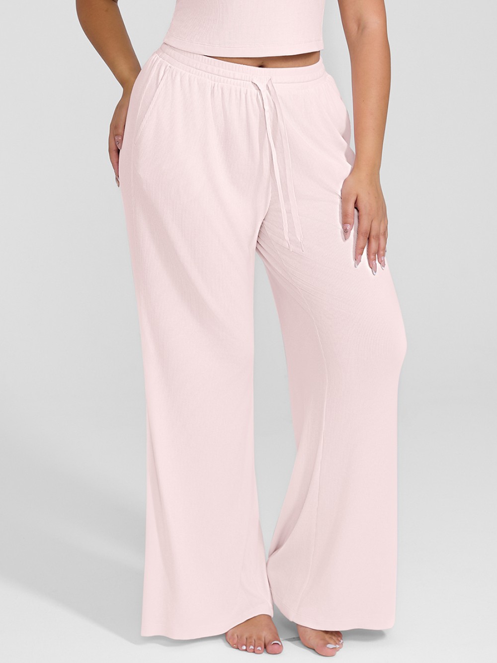 Rayon Ribbed Wide Leg Lounge Pants for Women
