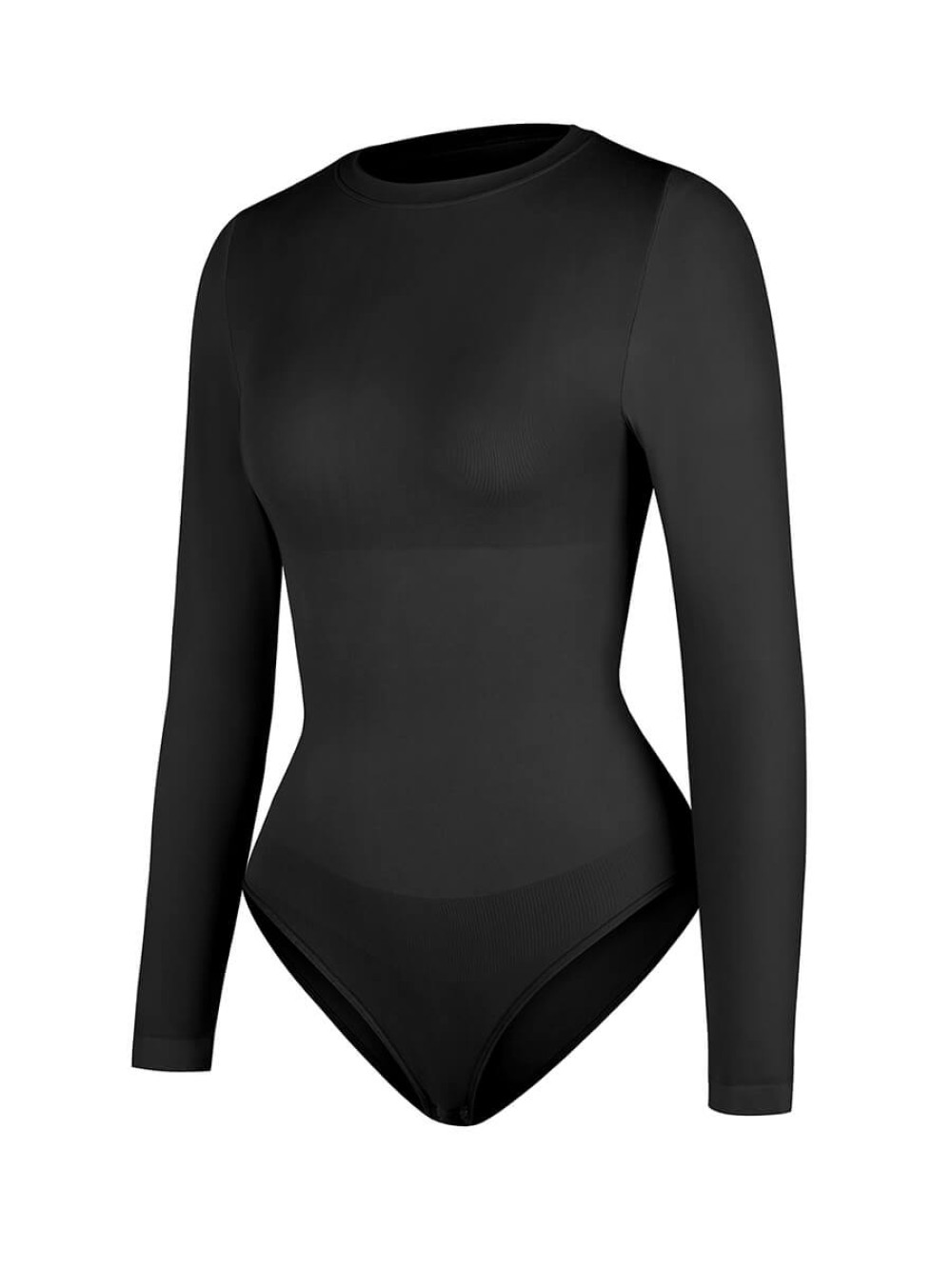 Seamless Crew Neck Long Sleeve Tummy Control Snap Crotch Briefs Bodysuit