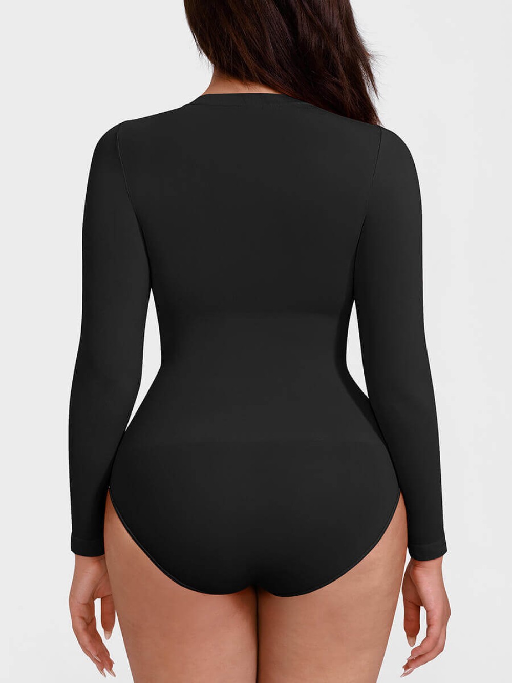 Seamless Crew Neck Long Sleeve Tummy Control Snap Crotch Briefs Bodysuit