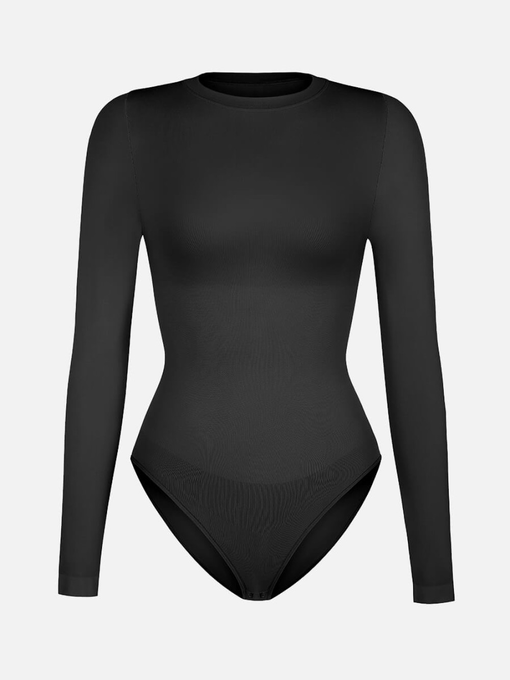 Seamless Crew Neck Long Sleeve Tummy Control Snap Crotch Briefs Bodysuit