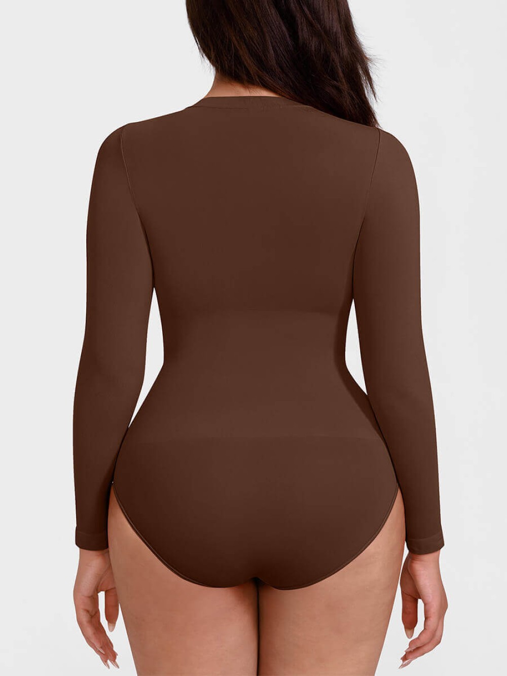 Seamless Long Sleeve Tummy Control Snap Crotch Briefs Bodysuit