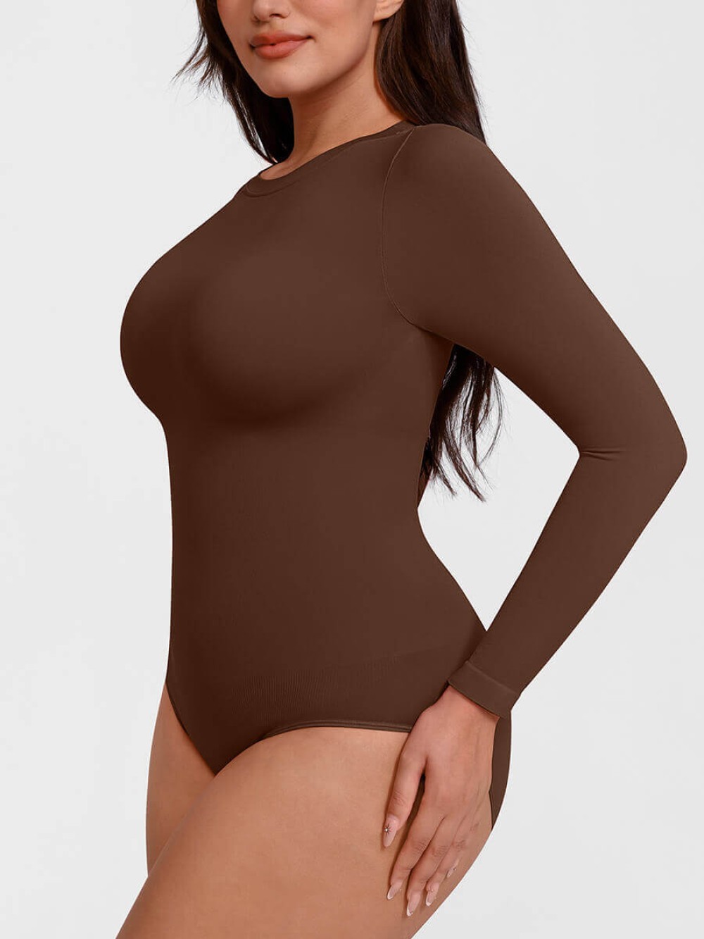 Seamless Long Sleeve Tummy Control Snap Crotch Briefs Bodysuit