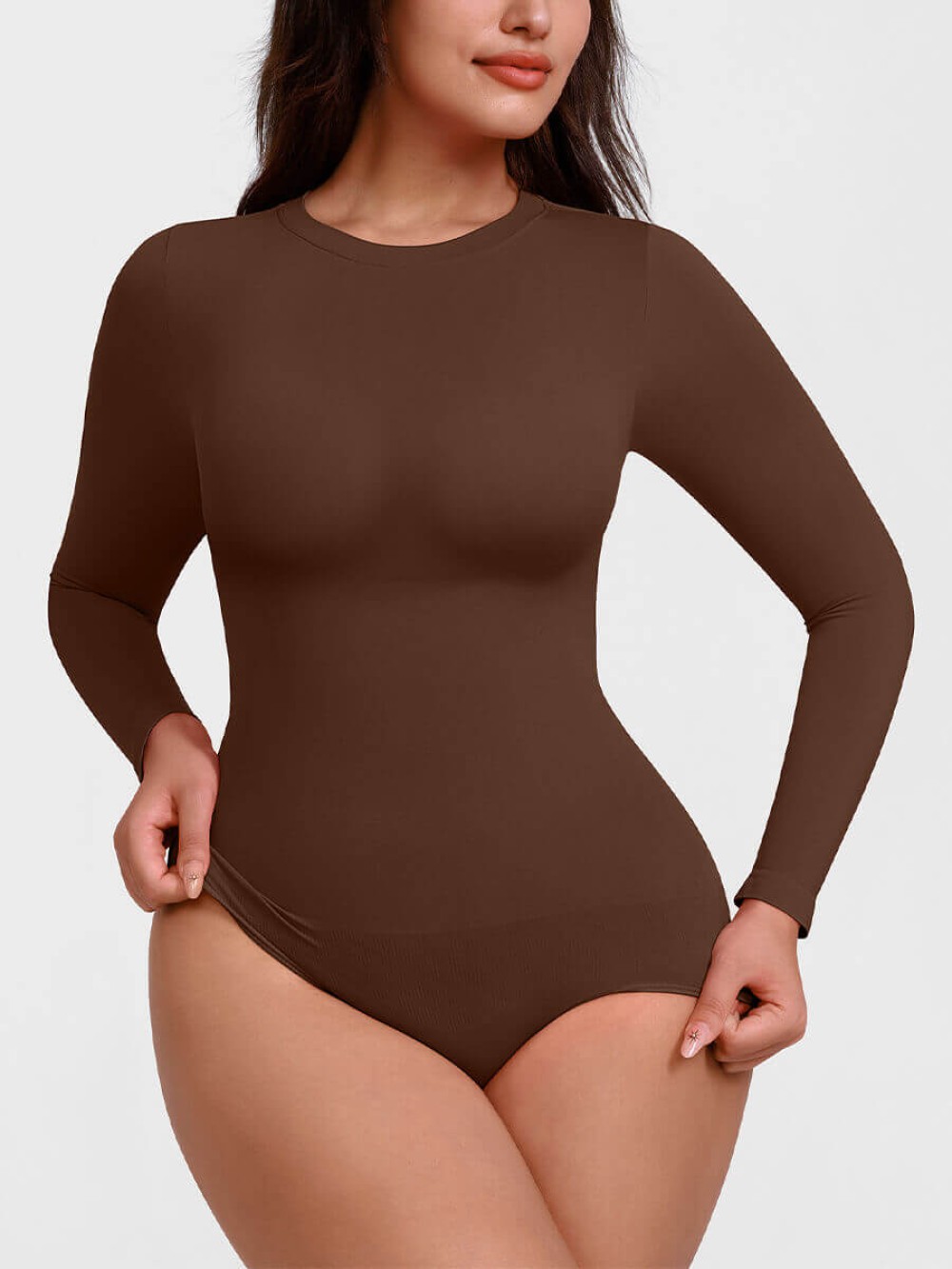 Seamless Long Sleeve Tummy Control Snap Crotch Briefs Bodysuit