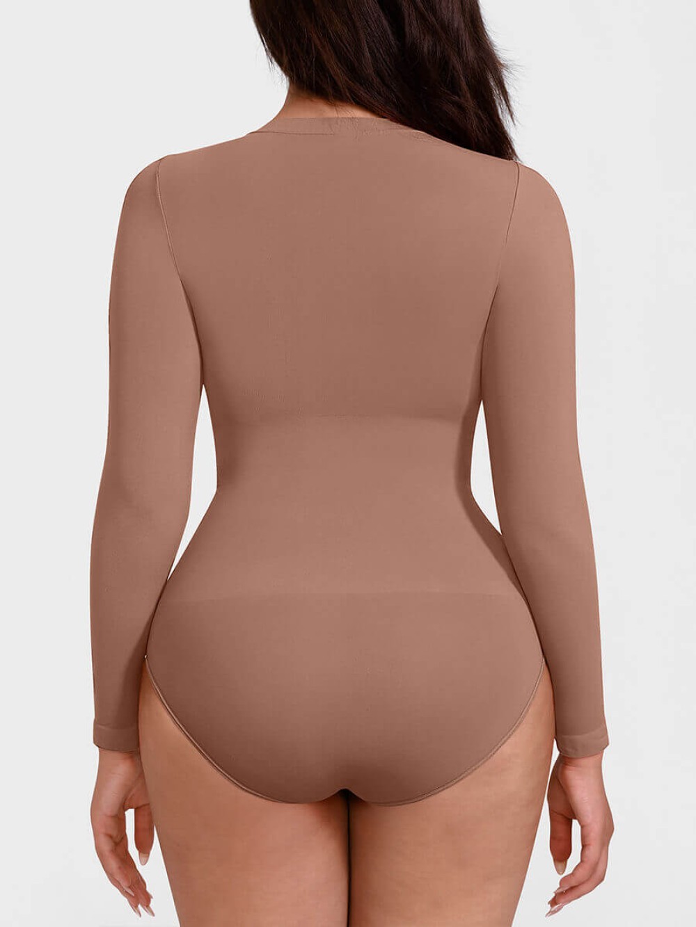 Long Sleeve Seamless Crew Neck Tummy Control Snap Crotch Briefs Bodysuit