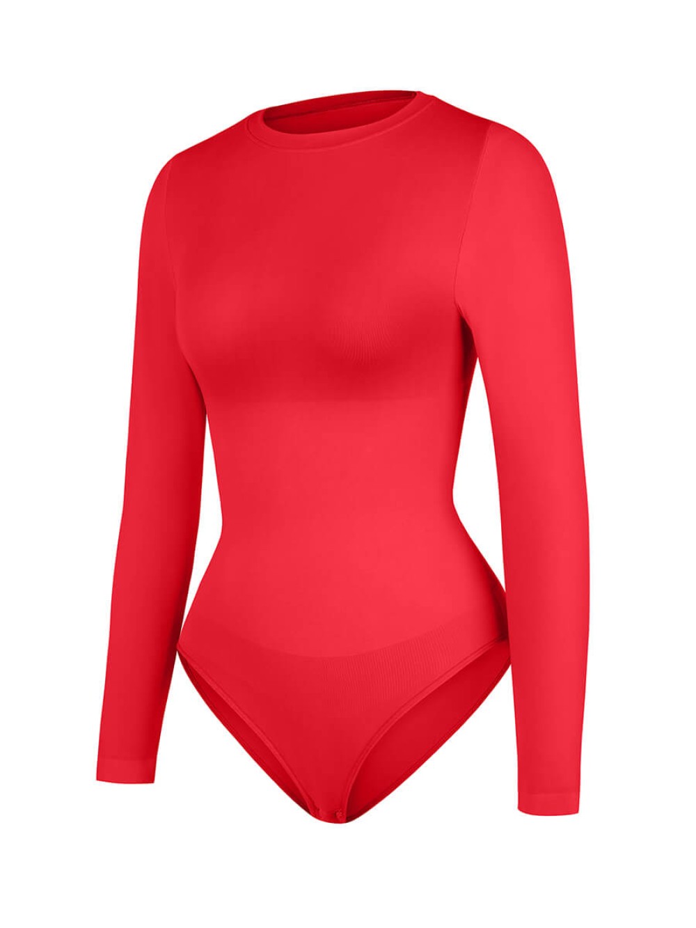 Seamless Long Sleeve Crew Neck Tummy Control Snap Crotch Briefs Bodysuit